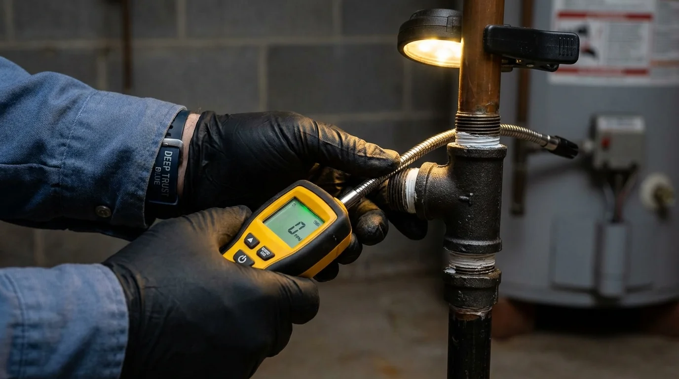 Gas leak detection with electronic sniffer by Johns Plumbing LLC in Plattsburgh